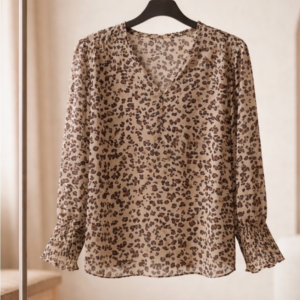 Zac & Rachel Leopard Print Blouse - Tan and Black
